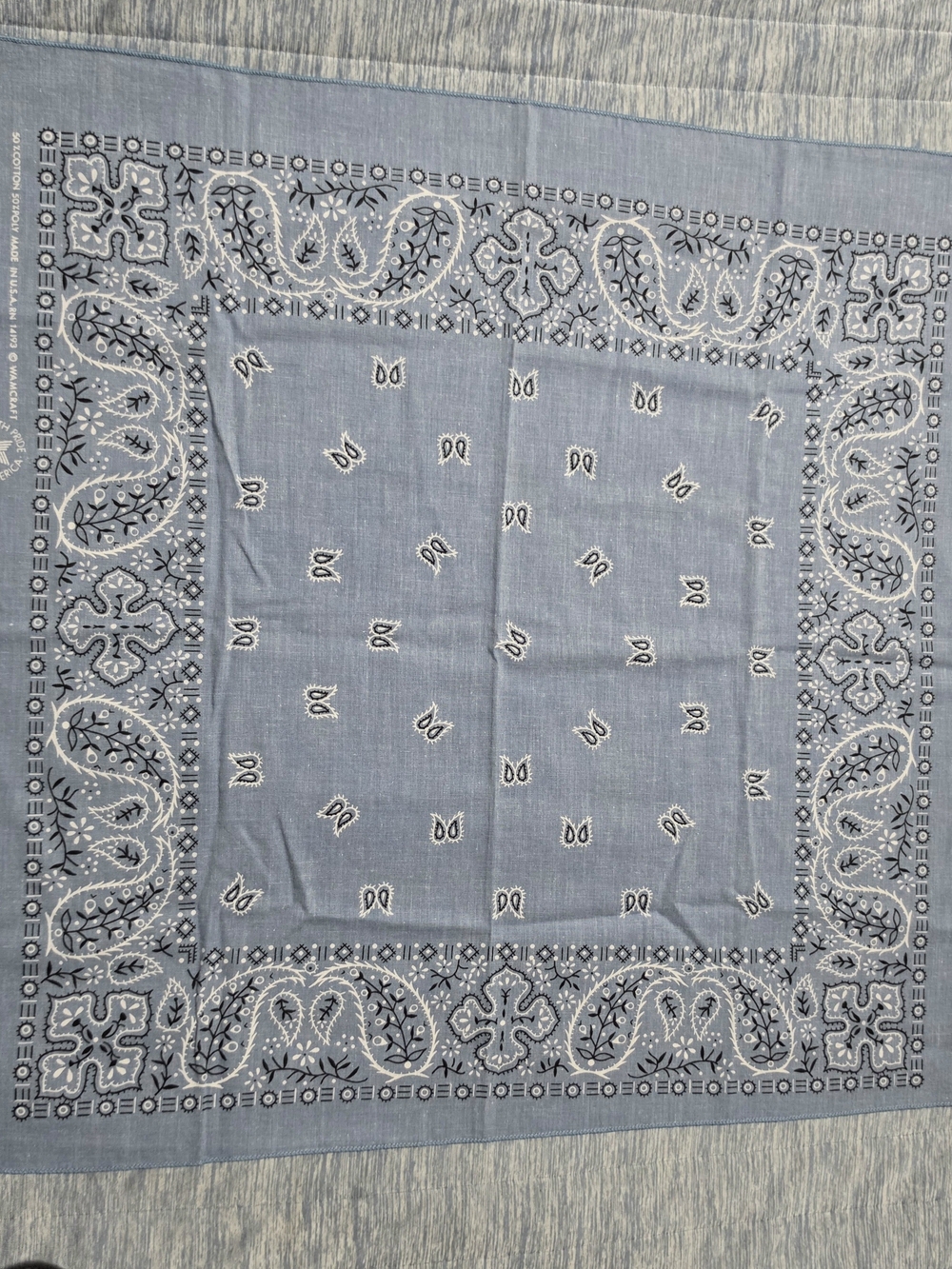 Vintage 1980s Wamcraft Gray Paisley Bandana RN 14193 Made USA 50/50 Cotton Poly